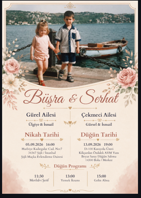 Büşra ve Serhat düğün davetiyesi